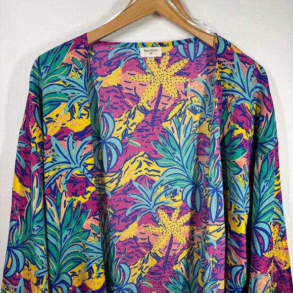World Market Women Bright Abstract Print Kimono Open Front Cover Up Duster Artsy - Picture 4 of 6